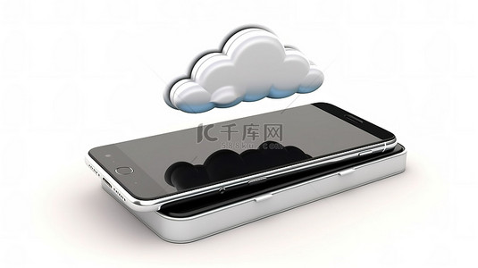移动云存储背景图片_将您的手机数据与云存储同步，在白色背景上进行 3D 渲染