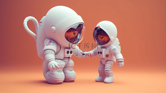 宇宙星球宇宙背景图片_搞笑太空探险家 3D 插图宇航员抓住恶魔的头