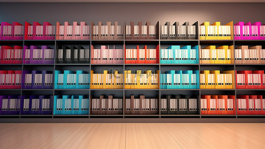 办公室书架上充满活力的文档存储增强了工作流程和生产力 3D 渲染