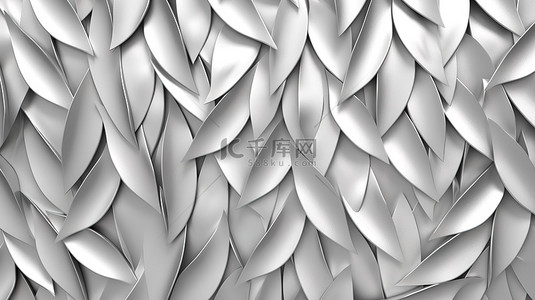 银色金属瓷砖，带有体积面板，以 3D 无缝图案模拟建筑叶子