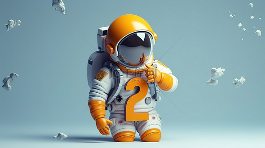 头部带有问号的宇航员的 3D 插图设计