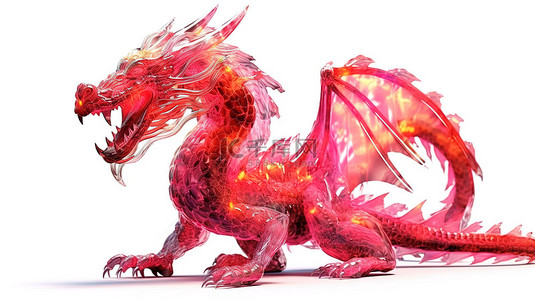 火了背景图片_充满活力的 3D 艺术作品，展示了一条引人注目的东方龙，其火红色色调隔离在清晰的白色背景上