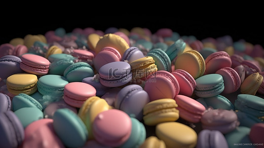 马卡龙绿背景图片_以 3D 渲染的彩色马卡龙堆