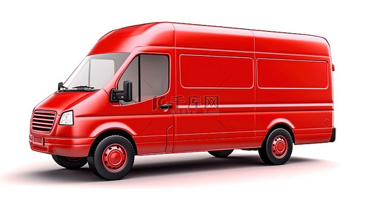 带红色口音的空白白色商用货车，用于城市运送小型货物 3D 渲染