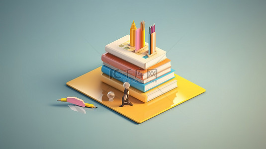 现代教育理念的书籍和铅笔等距设计