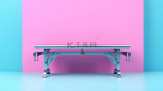 家装背景蓝色背景图片_金属粉色工作台，采用双色调美学，搭配通过 3D 渲染创建的蓝色背景