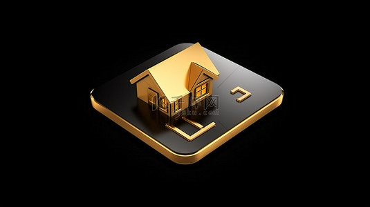 房子ui背景图片_3D 渲染金色主页图标平面设计的 ui ux 界面元素