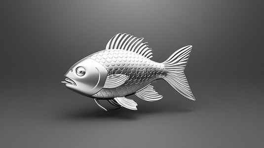 中鱼背景图片_单色轮廓中鱼图标的单色 3D 渲染