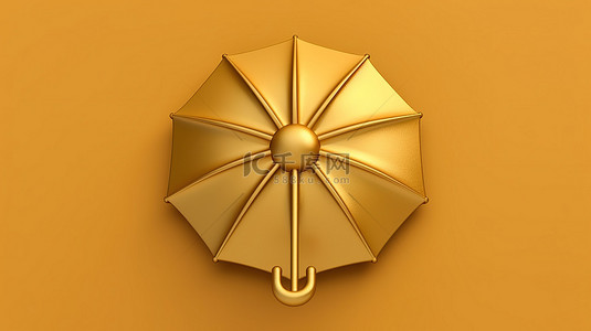 标志性雨伞哑光金板，带有金色符号 ​​3D 渲染社交媒体标志
