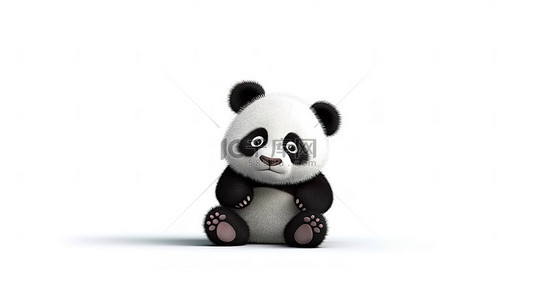 黑色卡通背景背景图片_可爱的 3d 卡通熊猫在孤立的白色背景