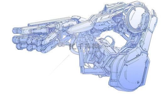 工程机械背景图片_蓝色线框中的机械臂白色背景 3d 渲染