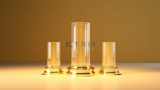 封面背景图片_优雅的 3D 圆柱讲台，配有浅黄色豪华产品展示和金色装饰品