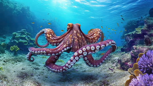 巨大海洋章鱼的插图 3D 渲染