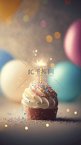 生日快乐唯美背景图片_生日小蛋糕光点气球唯美背景