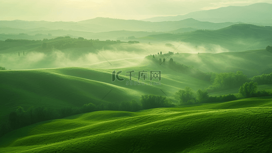 绿色电脑背景背景图片_山野薄雾晨曦风光春天风景壁纸背景