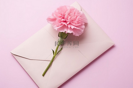 信封里的粉色康乃馨花