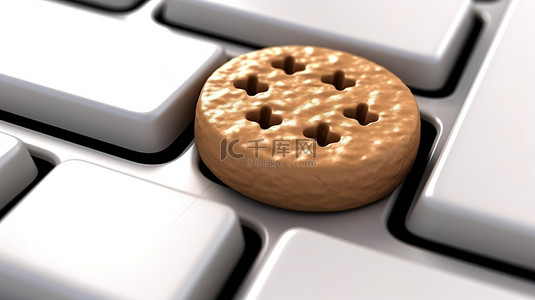 输入和输出背景图片_由饼干制成的输入键的 3D 插图，白色背景上有两个额外的饼干