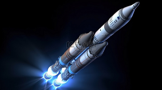 火箭星球背景图片_可重复使用轨道火箭初始阶段的 3d 渲染