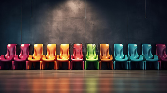 就业背景图片_企业招聘一排椅子与 3D 渲染中的杰出候选人