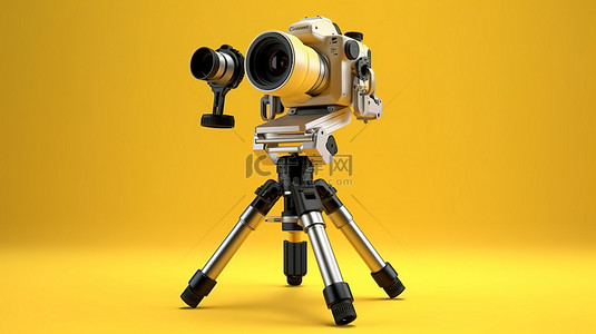 用于数码单反相机或摄像机的万向节三脚架稳定系统的黄色背景 3D 渲染