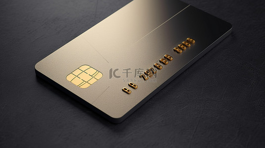 黑色混凝土背景横幅上黄金信用卡模板的 3D 插图