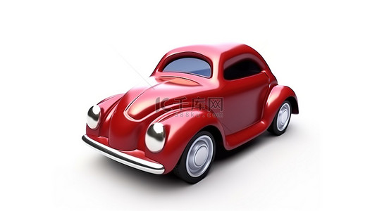 白色背景与 3D 渲染红色卡通玩具车