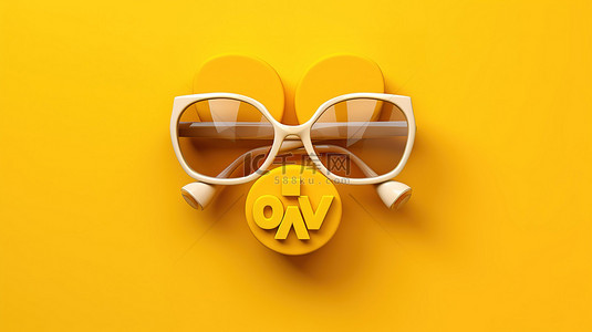 文字排版背景图片_用爱的信息和白色太阳镜 3D 渲染在充满活力的黄色背景上照亮你的夏天