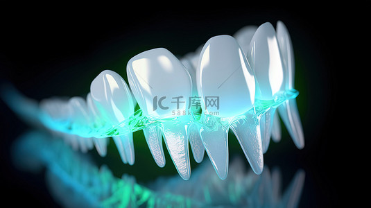 牙齿美白明亮闪亮牙齿的概念化 3D 渲染