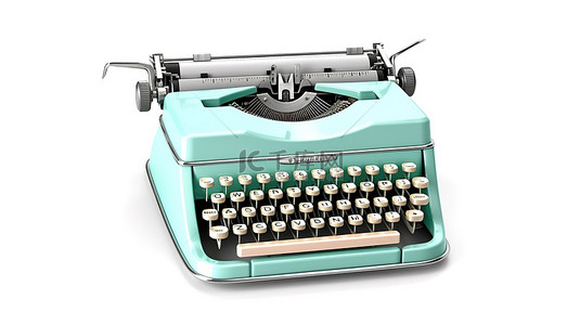 白色背景复古风格 3D 渲染的古董打字机