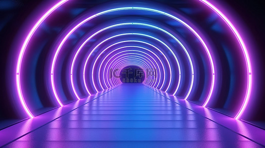 游戏背景图片_具有线性霓虹灯设计的混凝土隧道的 3D 渲染
