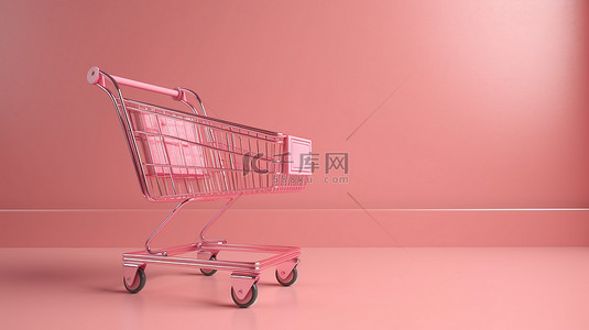 房屋信息背景图片_采购概念在 3D 渲染中以充满活力的粉红色背景说明粉红色杂货车