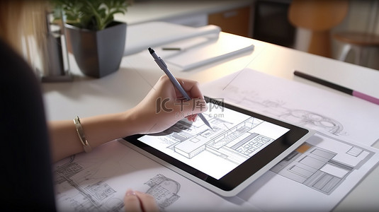 客户背景图片_为客户制作室内 3D 草图 设计师在平板电脑上的作品