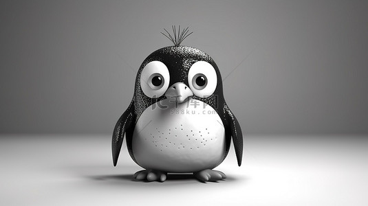 干净的白色背景上俏皮的黑白玩具卡通企鹅的迷人 3D 渲染