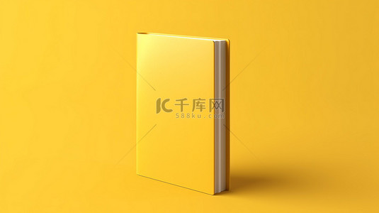 软封面垂直小册子小册子和邀请函的 3D 渲染，在黄色背景上隔离，具有逼真的阴影