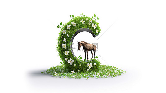 3d 幸运三叶草在白色背景与马蹄的插图