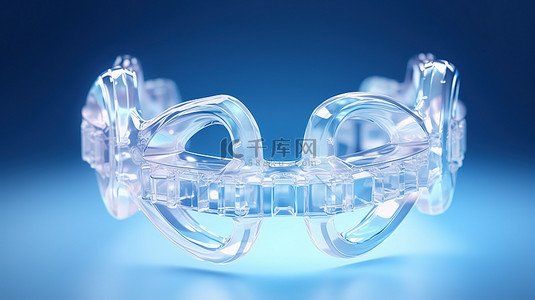 使用 Invisalign 在白色和蓝色背景上进行隐形正畸的 3D 渲染