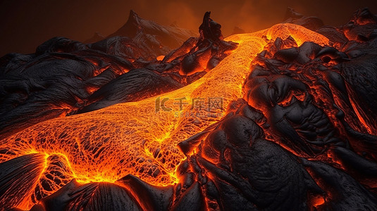 熔化岩浆 3D 渲染中的抽象熔岩背景