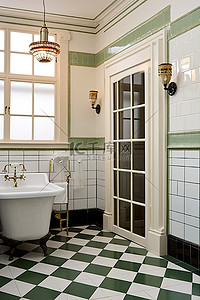 复古镜子背景图片_带复古瓷砖的经典浴室
