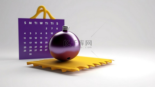 可爱日历背景图片_紫色日历的可爱 3D 渲染，带有标记的检查点和白纸上的黄色响铃提醒