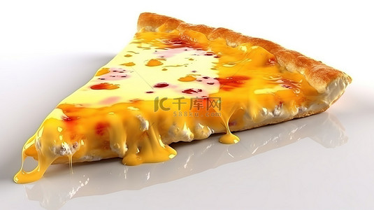 融化的奶酪热披萨片在 3D 插图中隔离在白色
