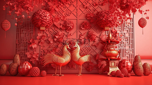 3d 渲染中的中国新年庆祝活动