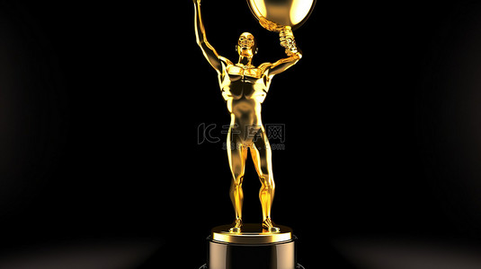 中奖背景图片_胜利的 3d 人物拿着发光的金色奖杯