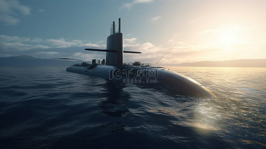 海洋军舰背景图片_军事潜艇攻击训练 3d 在海面上渲染