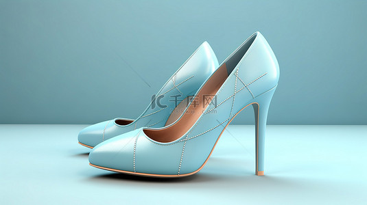 优雅的浅蓝色高跟鞋的 3d 渲染