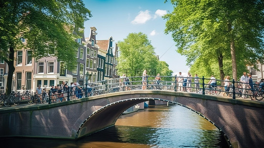 阿姆斯特丹运河桥在阳光明媚的日子 3D 打印标志仅限荷兰行人
