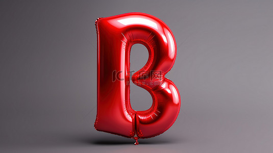 金属红色高级 3D 插图中的逼真氦气球字体