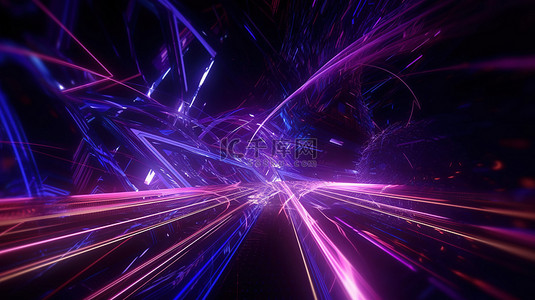 具有紫外线霓虹灯发光线网络和速度的宇宙背景的 3d 渲染