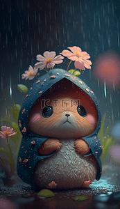 下雨雨滴背景图片_水滴小花鼠天空下雨卡通可爱背景