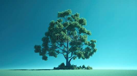 大自然的祝福绿树 3d 在蓝色背景和茂密的草丛中渲染