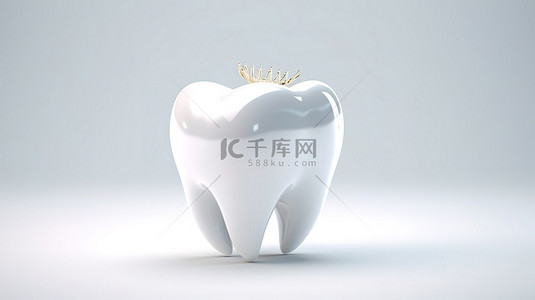 概念化牙齿健康和卫生白色背景上白牙的 3D 渲染